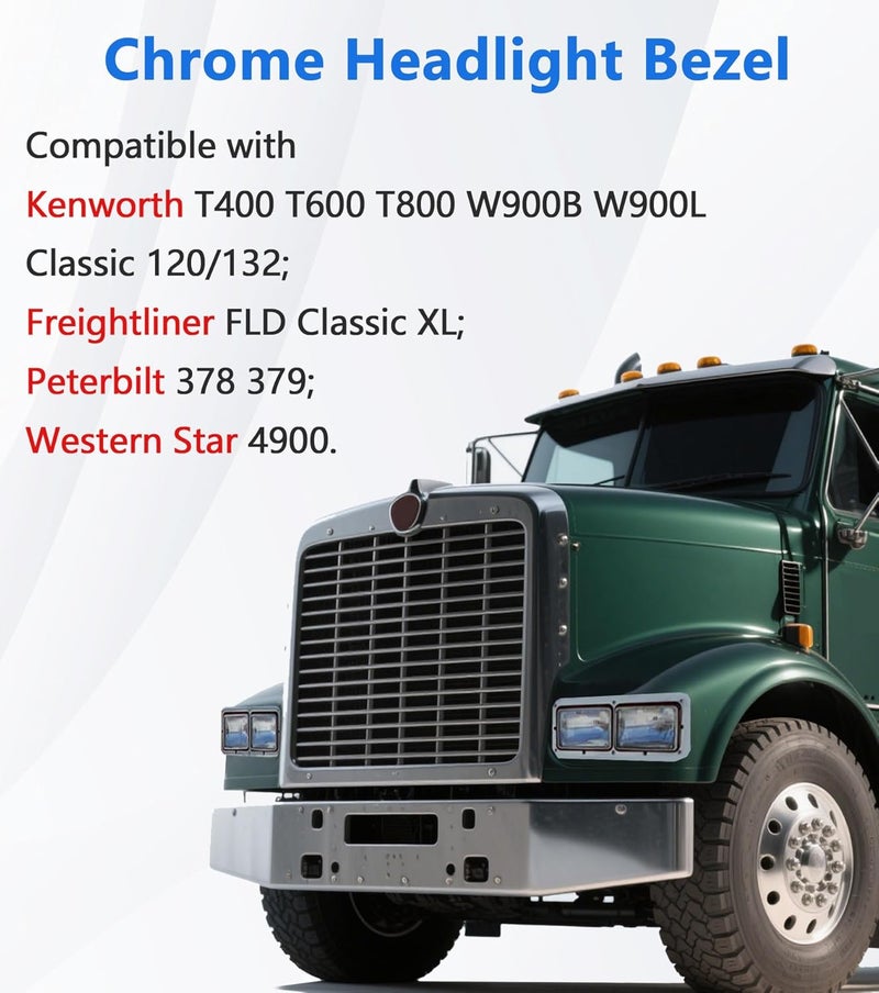YUWUTF Headlight Bezel Compatible with Kenworth T400 T600 T800 W900 K100 C500 Peterbilt 378 379 Western Star 4900 Freightliner FLD Classic XL Driver and Passenger Side - Image 3